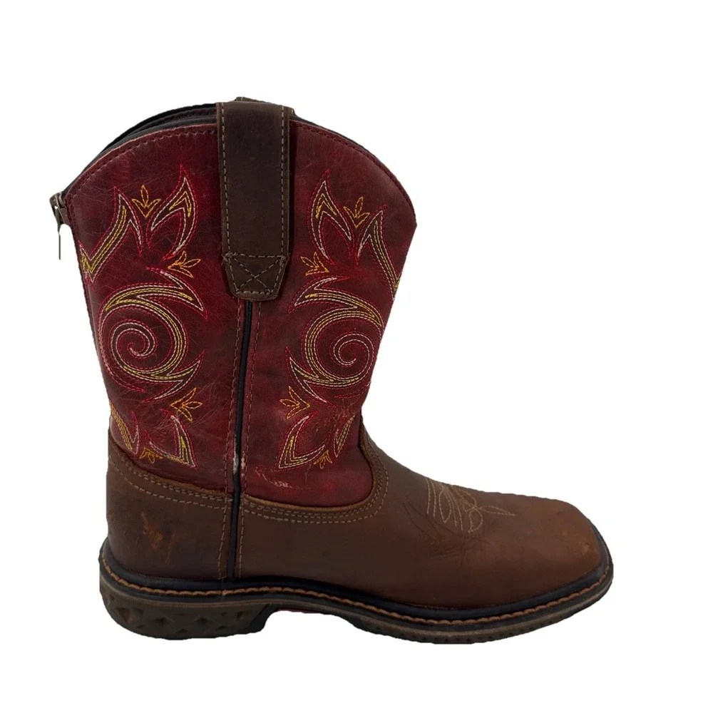 Georgia Boot Carbo-Tec LT Cowboy Boots Kids 4M Brown Red Leather Western Work